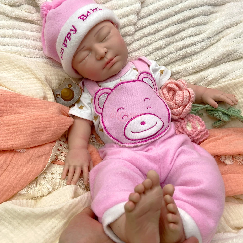 55cm Weighted Girl Can Use Pacifiers Silicone Ryeborn Baby Lifelike 3D Skin Tone Display Rebirth Doll for Photography