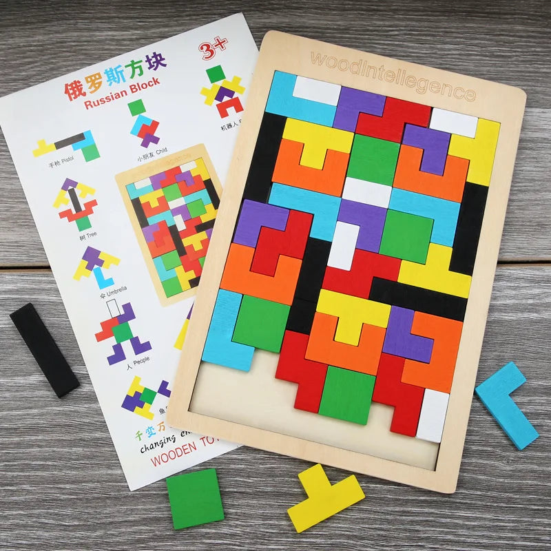 Natural Wood Tetris Block Puzzle Tactile Fidget Logical Training Stress Relief Desktop Brain Leisure Decor Holiday Present