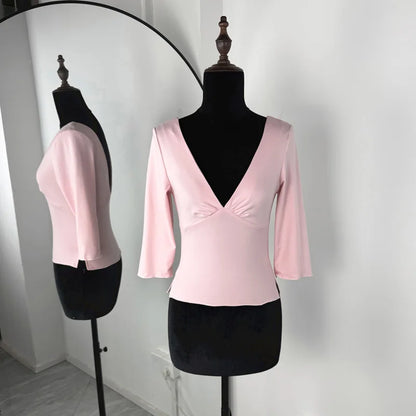 Tossy Summer V-Neck Sexy T-Shirts Top Women Patchwork Casual Solid Slim Commute Y2k Top Pullover Female Backless Tee Top 2026