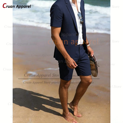 Purple Suit Sets For Men Wedding Banquet Groomsman Custom Slim Fit Blazer Shorts 2 Pieces Summer Beach Holiday Fashion Outfits