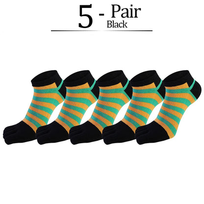 5 Pairs/lot Combed Cotton Ankle 5 Finger Socks Men Boy Striped Colorful Casual Sweat-Absorbing Breathable Boat No Show Toes Sock
