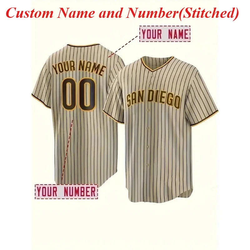 Customized Name And Number Men's Embroidery Baseball Jersey San Diego Personalized Short Sleeve Button Down Breathable Shirts