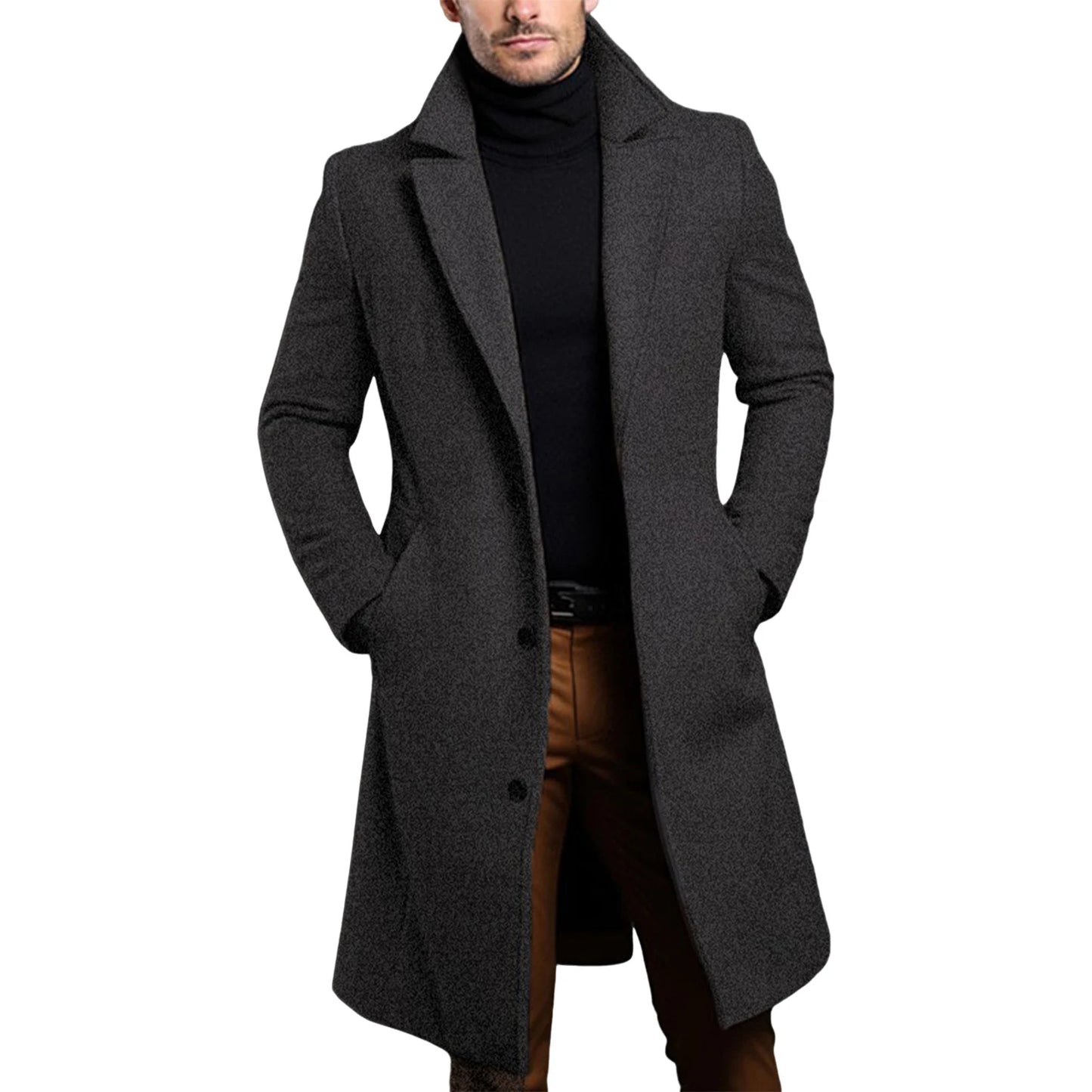 Men Elegant Long Trench Overcoat Single-breasted Windproof Trench Coat for Jeans Sweater Boots Matching