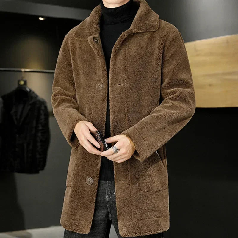 Double -sided Wear Winter Jacket Men Granular Velvet Splicing Slim Abrigo Largo Hombre Solid Color Coat Long Warm Jackets