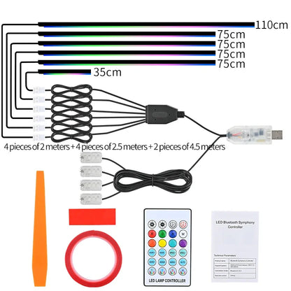 5V USB RGB Symphony Car Ambient Light 1/6/10 in 1 Interior Acrylic LED Strip Light Decoration Atmosphere Lamp By APP Control