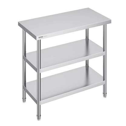 SucceBuy Stainless Steel Food Prep Table Commercial Kitchen Worktable with 2 Adjustable Undershelf for BBQ Kitchen Home Garage