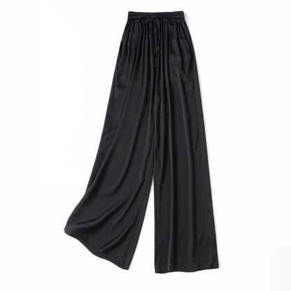 Vertical Naked Feeling 93% Natural Mulberry Silk Elastic Double Qiao Satin Elastic Waist Women's Fashionable Wide Leg Pants