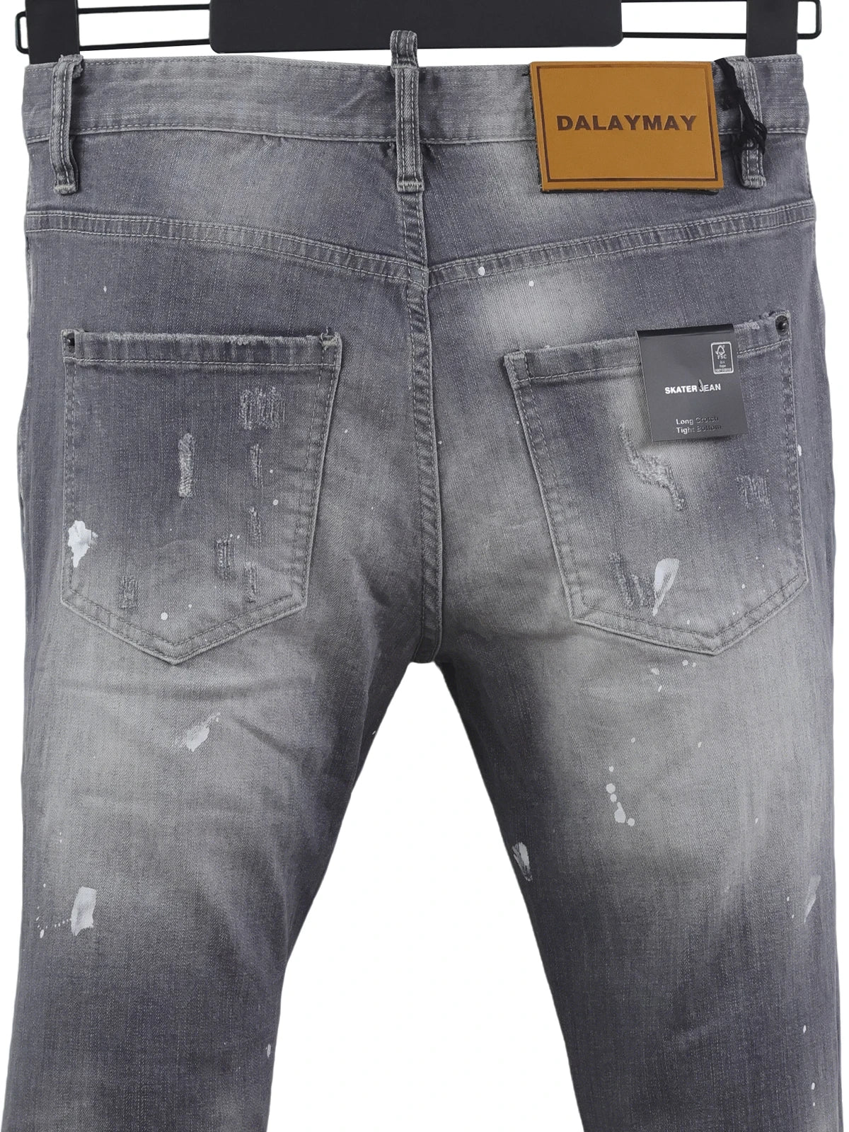 6058 Four Seasons New Men's Wash Grinding Hole Patch Paint Splash Ink Micro-bullet Leg Grey Jeans for Men