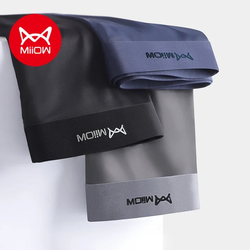 MiiOW 3Pcs Ice Silk Men Boxer Underwear Sexy Mens Underpants Graphene Antibacterial Men's Panties Breathable Boxers Briefs L-5XL