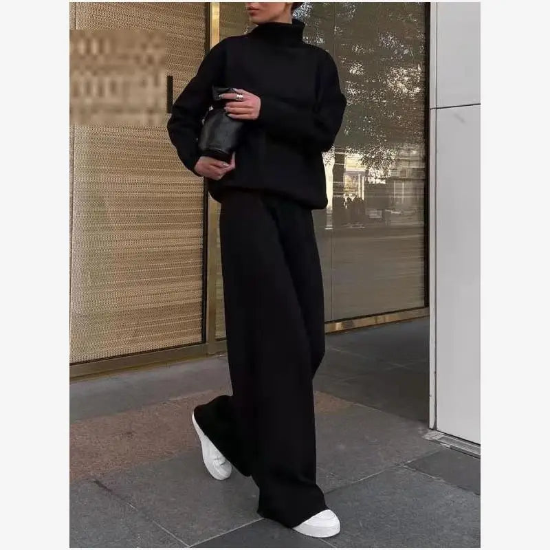 Loose Casual Two-Piece Set Pure Color Knitted 2023 Fashion Women's Ensemble Chic Workwear Winter Office Suit
