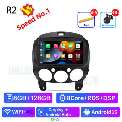 SCARLIU for Mazda 2 2007-2014 Multimedia Video Player 4G WIFI GPS Navigation Carplay DVD Head Unit 2 Din Android 16 Car Radio