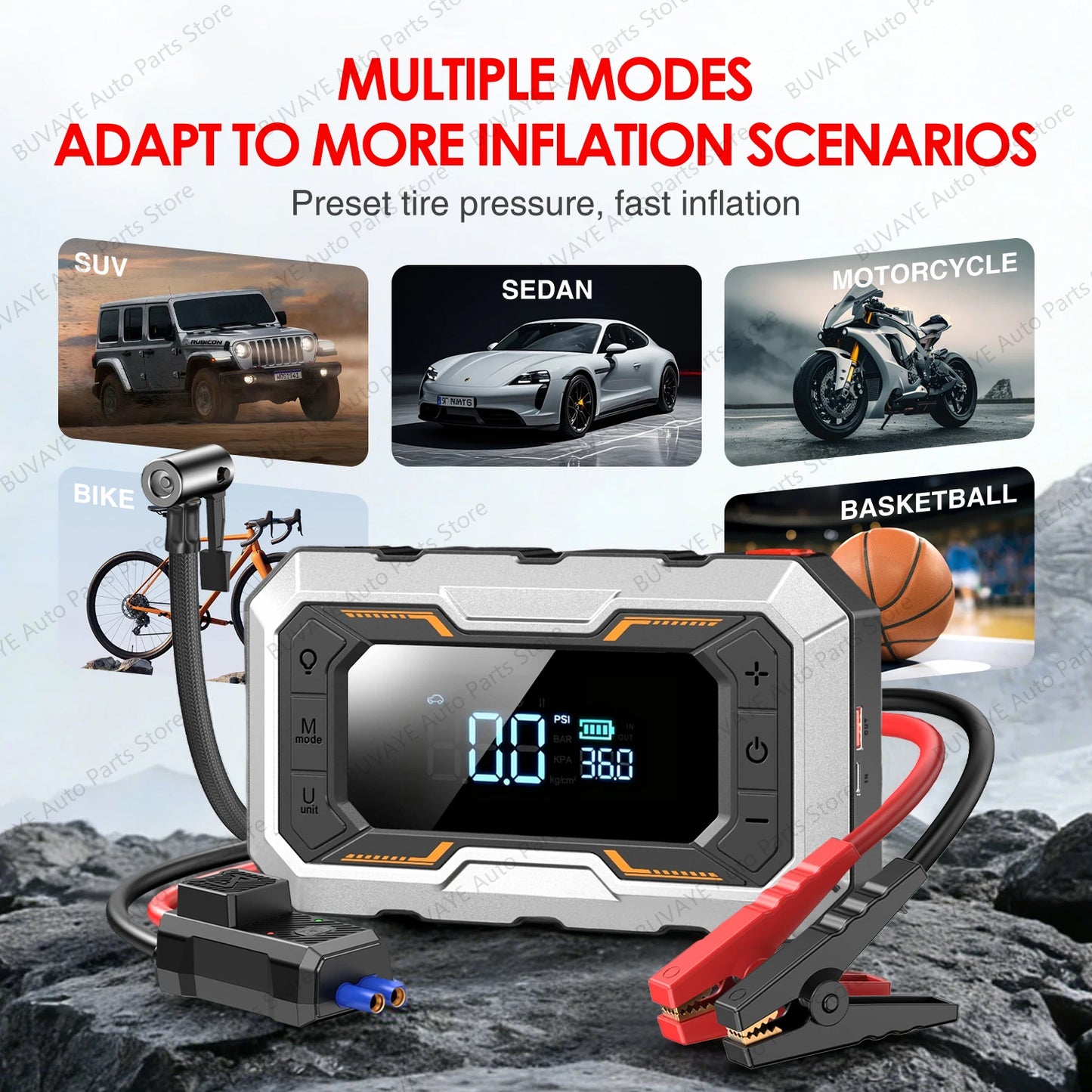 BUVAYE 2026 Newest Portable Car Jump Starter 6000A, 153PSI Tire Inflator for 12L Petrol & Diesel Engines, With EVA Storage Case