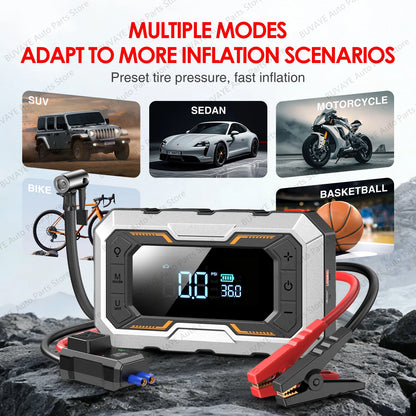 BUVAYE 2026 Newest Portable Car Jump Starter 6000A, 153PSI Tire Inflator for 12L Petrol & Diesel Engines, With EVA Storage Case
