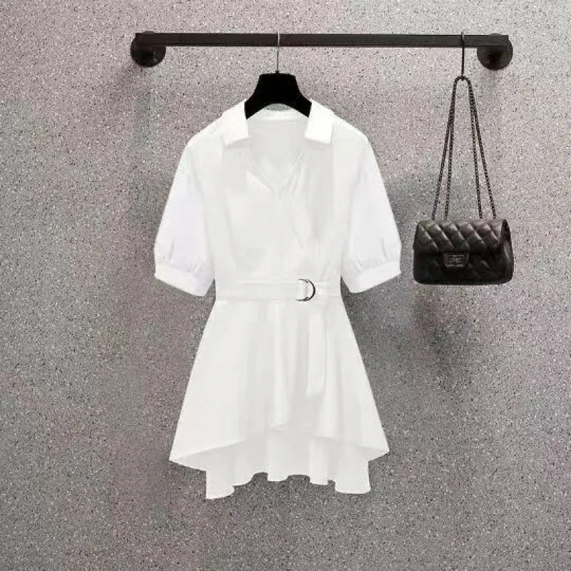 Slimming Effect Long Sleeve Women's Shirt Waist Cinching Fashionable plus Size Summer Shirt Polyester Material Casual Style