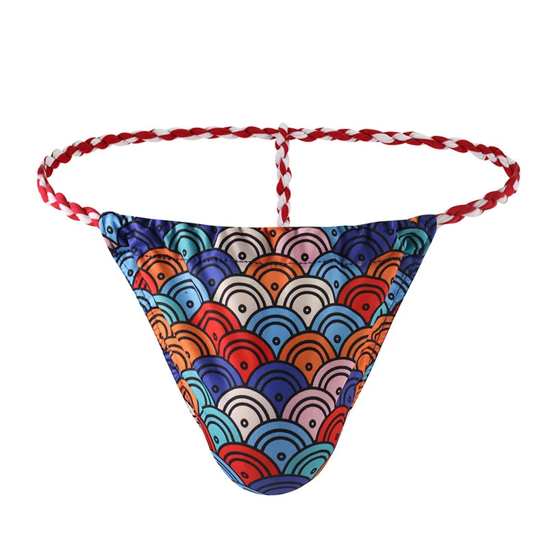 6PCS Men Thongs Underwear U-bag Men's Sexy Low-waisted T-shaped Underpants Rope Japanese Printed Sumo Jockstrap