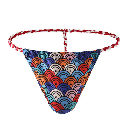 6PCS Men Thongs Underwear U-bag Men's Sexy Low-waisted T-shaped Underpants Rope Japanese Printed Sumo Jockstrap
