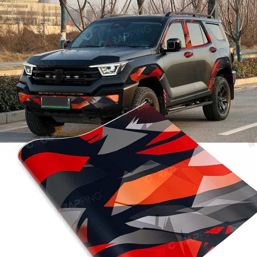 Geometry Car Wrapping Vinyl for Motorcycle Vinyls Camouflage Disruptive Pattern Red Wrap Foil Car Body Films Auto Stickers Tools