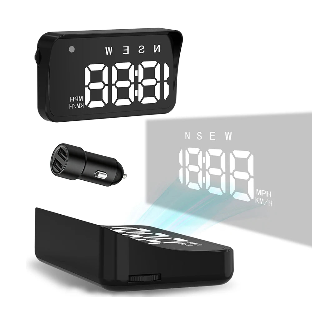 KWHUD Head-up Display Car HUD GPS Speedometer with Time Compass Display, Over-speed Alarm KM/H & MPH Car Electronics Accessories
