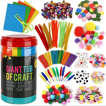 Colorful Craft Kit for Kids DIY Toys Puzzle Handicraft Toys Variety Craft Supplies Set Twisting Rod Plush Ball Button TMZ