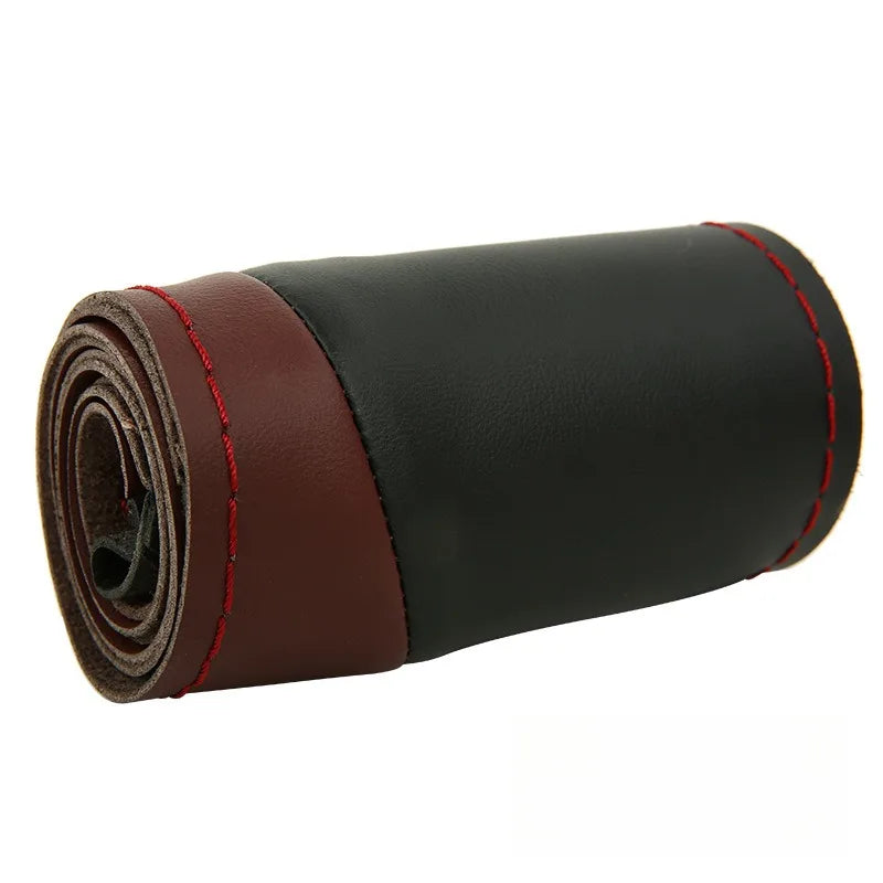 Leather Hand Sewn Steering Wheel Covers Universal DIY Braiding Car Steering Wheel Cover Car Accessories Steering Wheel Wrap 38CM