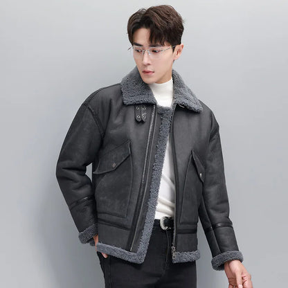 YOLANFAIRY Natural Sheepskin Shearling Coat Men Genuine Leather Jacket Warm Winter Real Lamb Fur Coats and Jackets Outerwear