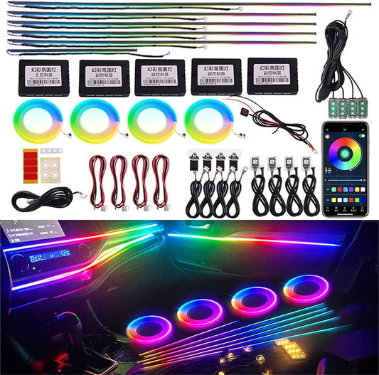 Car Ambient Light 18 in 1 RGB 64 Colors Symphony Interior Acrylic Guide Fiber Strip Decoration Atmosphere Light With App Control
