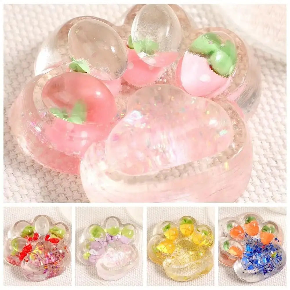 Fruit Cat Paw Squeeze Toy Kneading Soft Fruit Pinch Fidget Toy Handmade Cat Paw Slow Rebound Decompression Toy Children Gifts