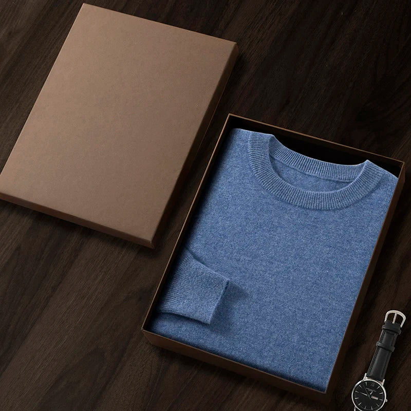 100% Cashmere Men's Pullover Business Casual Solid Knitted Sweater Loose Pull Round Neck Collar Tops Basic Versatile Jumper