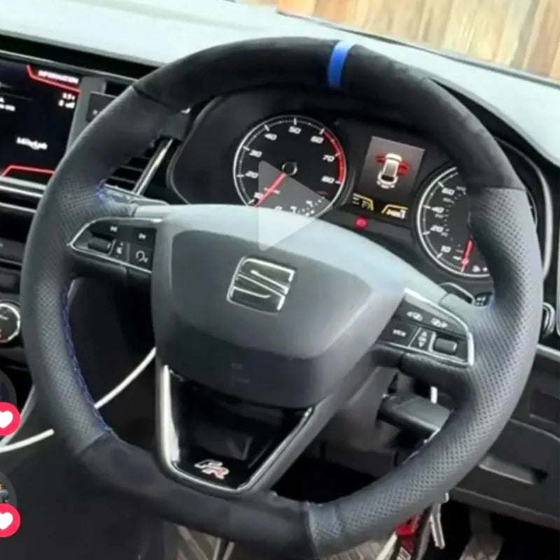DIY copper stripe suede Car Steering Wheel Cover for Seat Leon FR CUPRA Ibiza Alhambra Line Arona Ateca Toledo 2014-2020