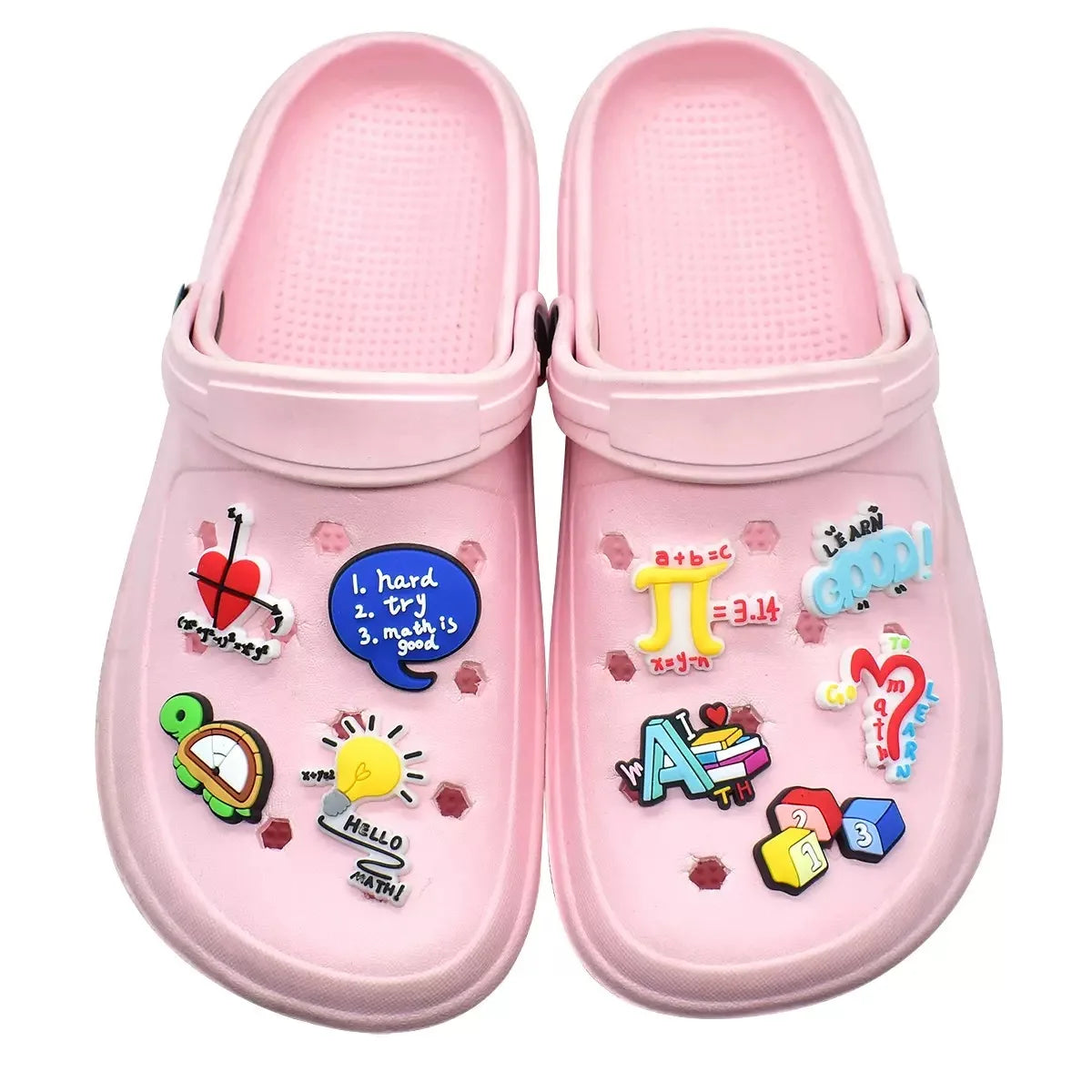 24-100Pcs Hello Math Function Kids Shoe Charms Ruler Learn Good Garden Slipper Buckle Accessories For Birthday Gift