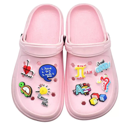 24-100Pcs Hello Math Function Kids Shoe Charms Ruler Learn Good Garden Slipper Buckle Accessories For Birthday Gift