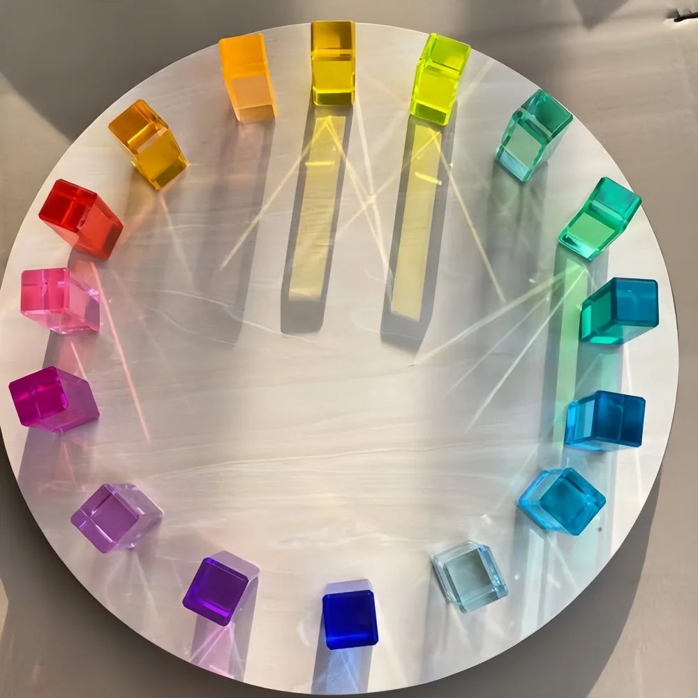 High Transparent Rainbow Crystal Acrylic Cubes Stacking Gem Blocks Sensory Building Blocks for Kids Learning Color Light Shadow