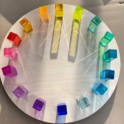 High Transparent Rainbow Crystal Acrylic Cubes Stacking Gem Blocks Sensory Building Blocks for Kids Learning Color Light Shadow