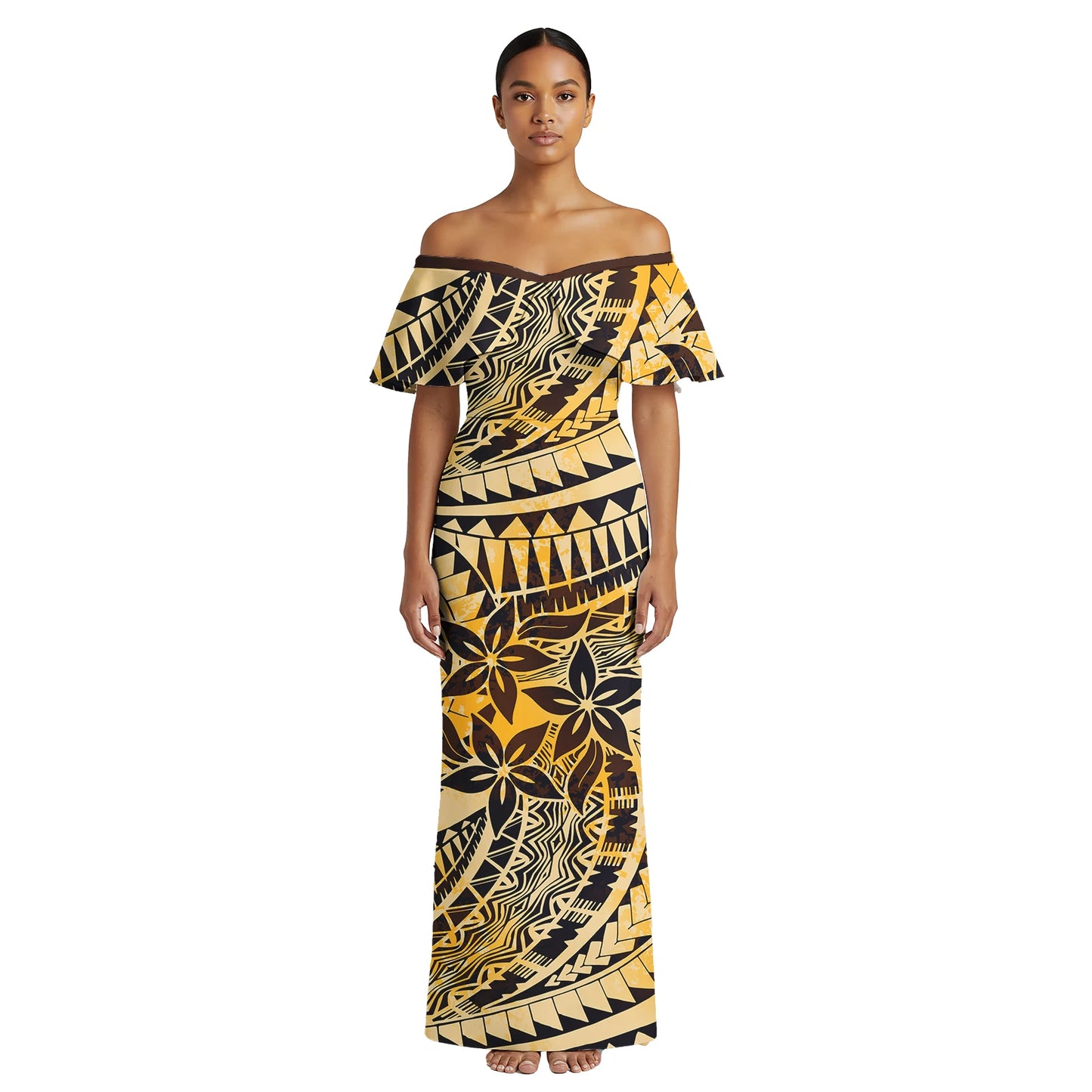 Plumeria Print Custom Logo Clothing Samoan Casual Beach Lady Maxi Skirts Polynesian Plus Size Ladies Wear Women's Aloha Dresses