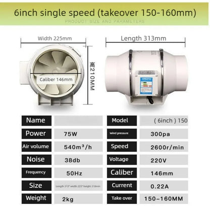 3/4/5/6/8inch Exhaust Pipe Fan Ventilation Fan Pipe Fan Inline Duct Fan Ventilation Exhaust Blower Fans Quiet For Ducting