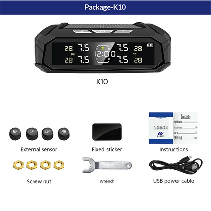 TPMS Car Tire Pressure Monitor System 4 Sensors Solar & USB Charging Intelligent Tyre Pressure Temperature Alarm Monitor