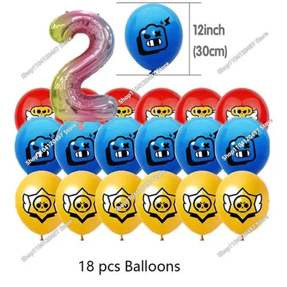 Anime Game Theme Party Supplies Flag Pull Banner Cake Topper Balloon Set Kid Girl Boy Happy Birthday Party Baby Shower Decor