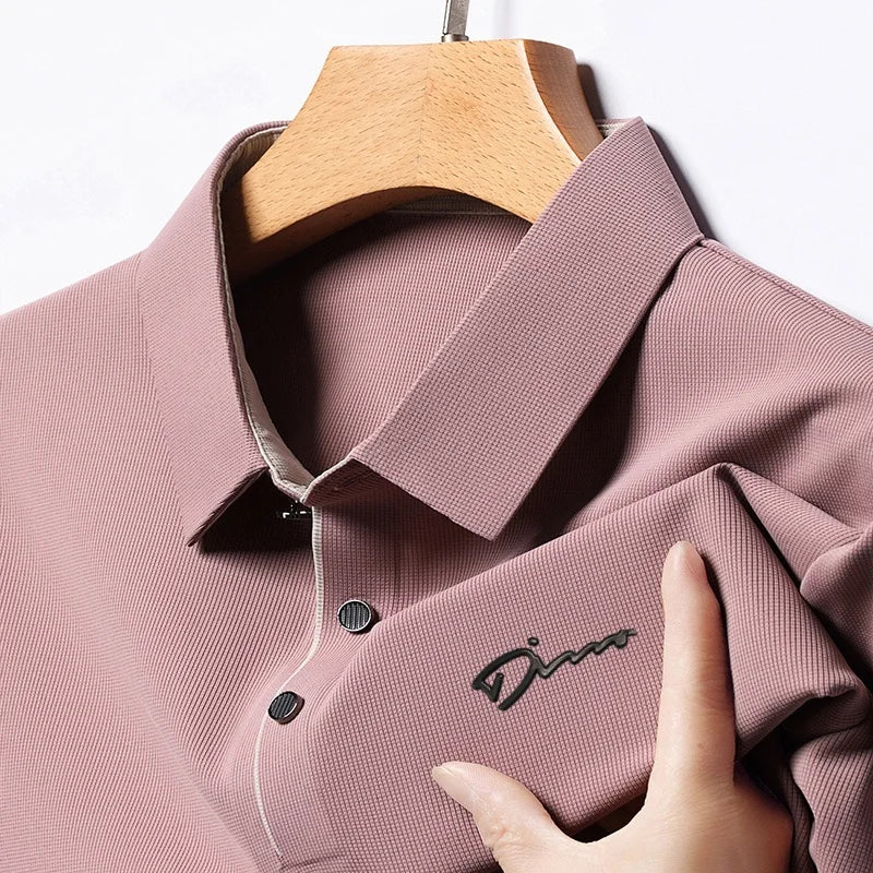 Men's Business Casual Short Sleeve Polo Shirt Solid Color with Badge Fashionable Breathable Comfortable Versatile Business Top