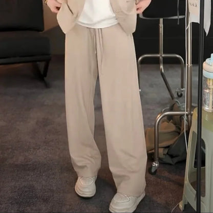 Casual Linen Silk Men Women Set Spring Summer Fashion Straight Leg Pants Long Sleeve Shirt Outerwear Two Piece Set Couple Out...