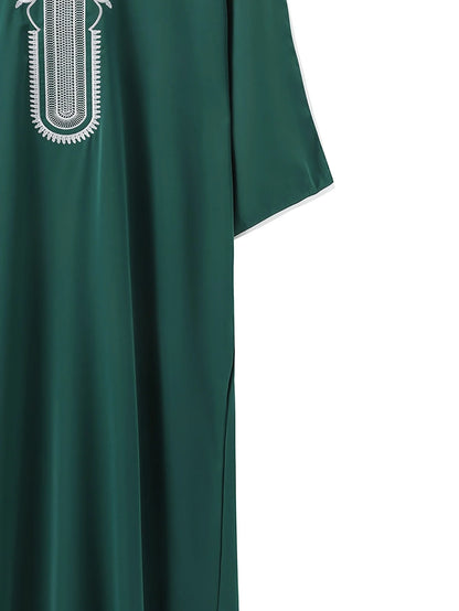 Islamic Men's Short Sleeve Embroidered Moroccan Loose Ethnic Arabic Thoub