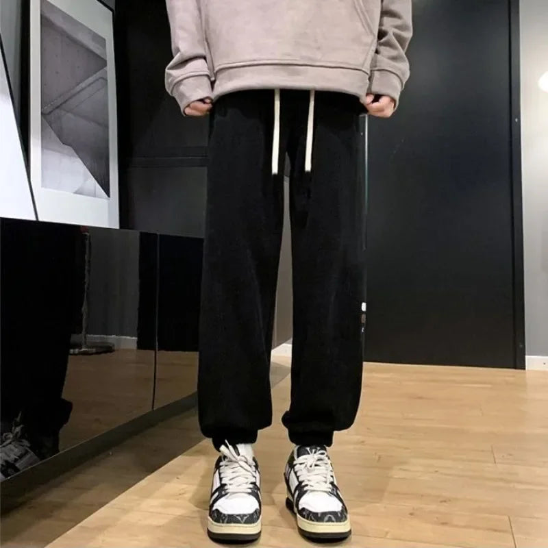 Harem Trousers Corduroy Joggers Man Sports Pants Black New in Essential Autumn Winter Deals Korean Cool Retro Sweatpants for Men