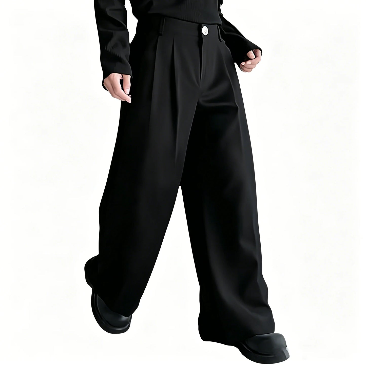 Men's high-waisted double-pleated wide-leg black suit pants, matte fabric loose floor-length trousers, Korean lazy style all-mat