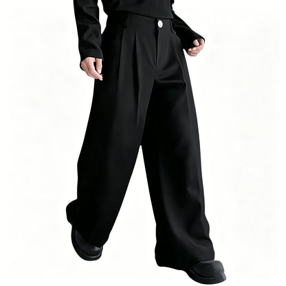 Men's high-waisted double-pleated wide-leg black suit pants, matte fabric loose floor-length trousers, Korean lazy style all-mat
