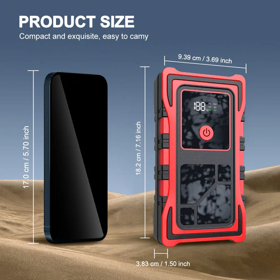 7000A Portable Vehicle Emergency Jump Starter, Car Cigarette Lighter, 12V Mobile Power Bank, LED Lighting with USB Charging Port