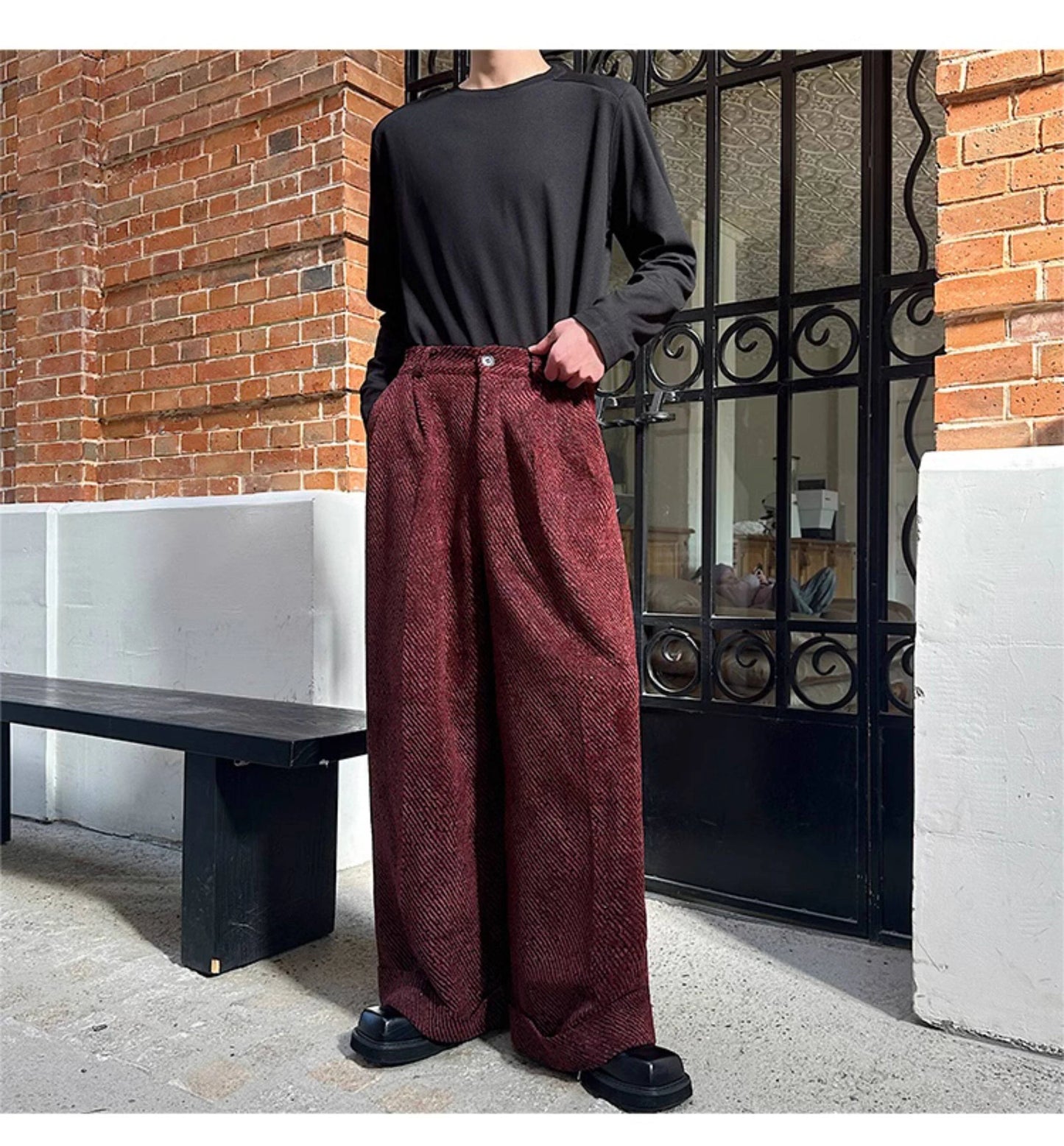 Nerazzurri Spring Autumn Long Velvet Wide Leg Pants for Men High Waist Loose Casual Flowy Soft Luxury Menswear Clothing 2026