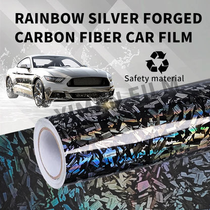 High Gloss Forged Laser Rainbow Carbon Fiber Silver Car Carbon Film Black Vinyl Wrap Tuning Auto Accessories Sticker for Car