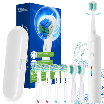 2in1 Rotating & Sonic Dual Modes Rechargeable Electric Toothbrush - 6 Heads, 3 Modes & Timer, Compatible with Oral B Brush Head