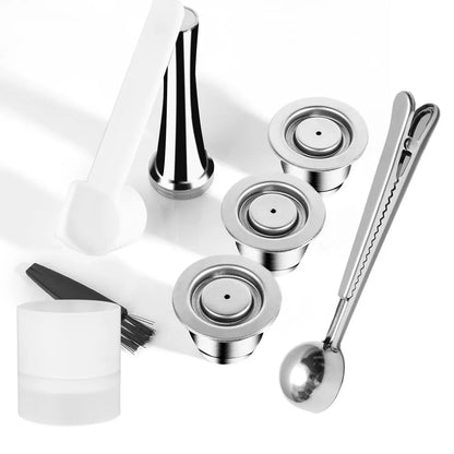 Reusable Coffee Capsule For Nespresso Espresso Crema Cups Stainless Steel Refillable Coffee Pods Filters With Tamper Dosing Ring