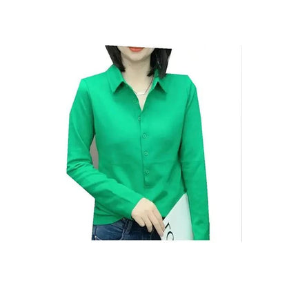 Long Sve  Ne Top Casual Faionable Versatile Slimming T-irt irt Autumn New Sle Korean Version V-Ne Polyester