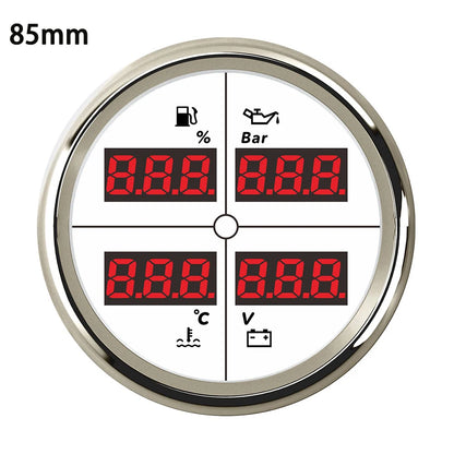 ELING Digital 52mm 85mm Car 4 in 1 Multifunction Gauge with Fuel Level Oil Pressure Water Temp. Voltmeter and 8 Colors Backlight